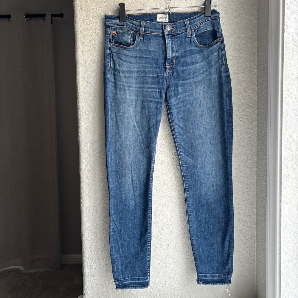 Hudson Womens 29 Super Skinny Crop‎ Jeans Stretch Blue Raw Hem
